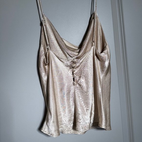 ZARA Satin Cowl Neck Camisole | Champagne Gold | Size S | Button Back - Picture 1 of 3